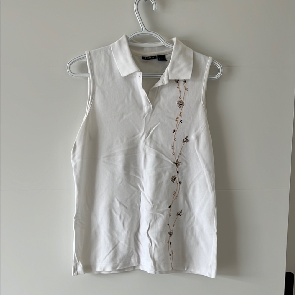 White Sleeveless Top with Floral Embroidery